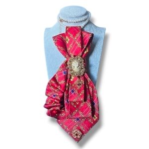 Unique Folded Red Decorative Cravat With Cameo Accent
